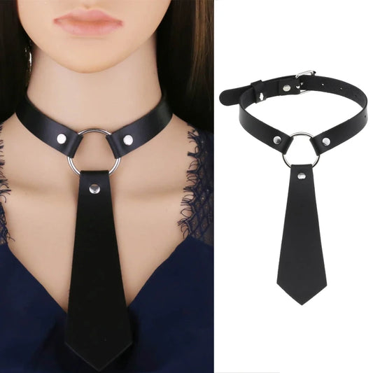 Collier ras du cou en similicuir noir
