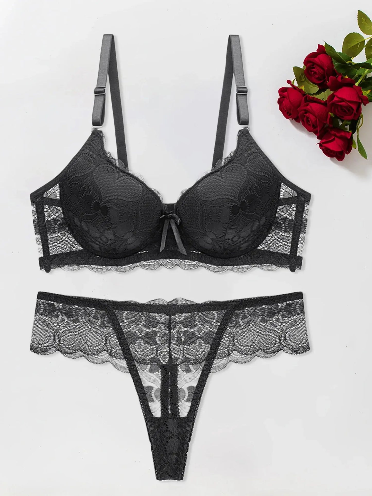 Ensemble de Lingerie en dentelle nuisette séduisante en maille soutien-gorge et culotte, ensemble de 2 pièces avec porte-jarretelles Clickbing Market