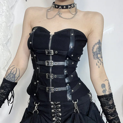 Corset sans bretelles en cuir style gothique