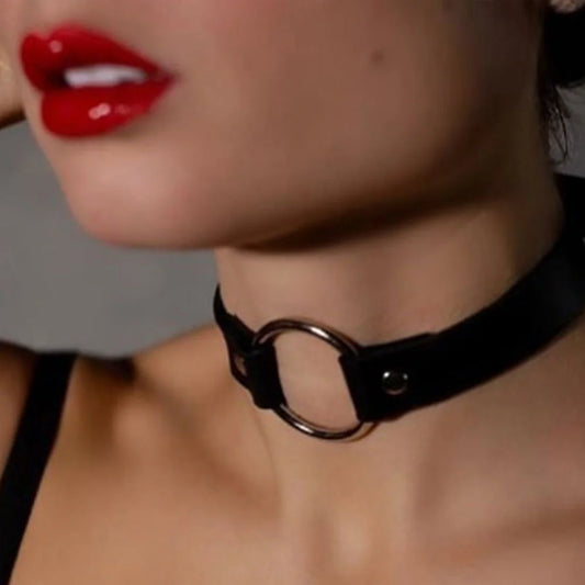 Collier ras du cou noir, en cuir synthétique