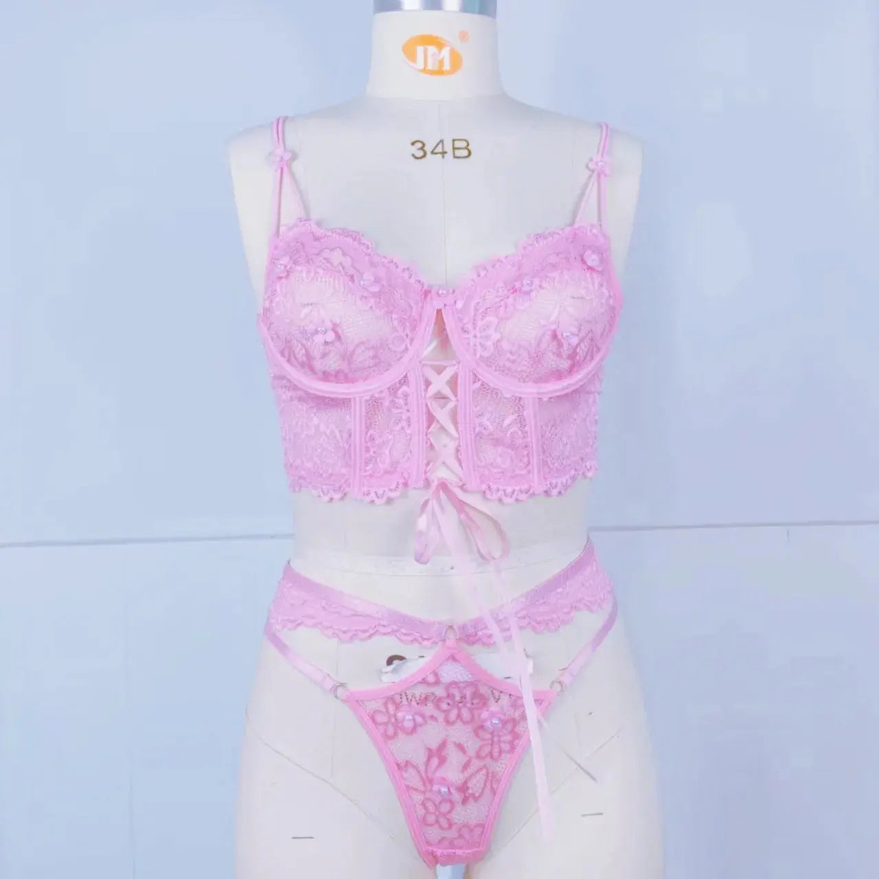 Lingerie sangle à armatures dentelle soutien-gorge Sexy perlé 3D fleur évider transparent à lacets Clickbing Market