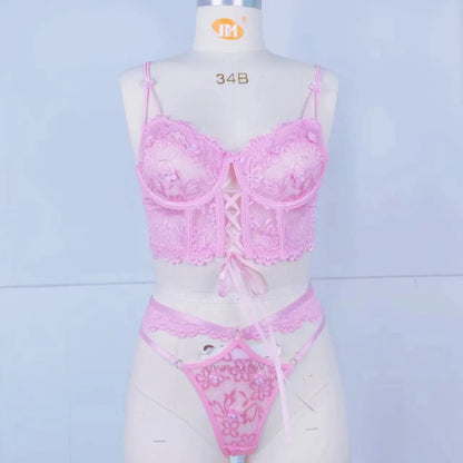 Lingerie sangle à armatures dentelle soutien-gorge Sexy perlé 3D fleur évider transparent à lacets Clickbing Market