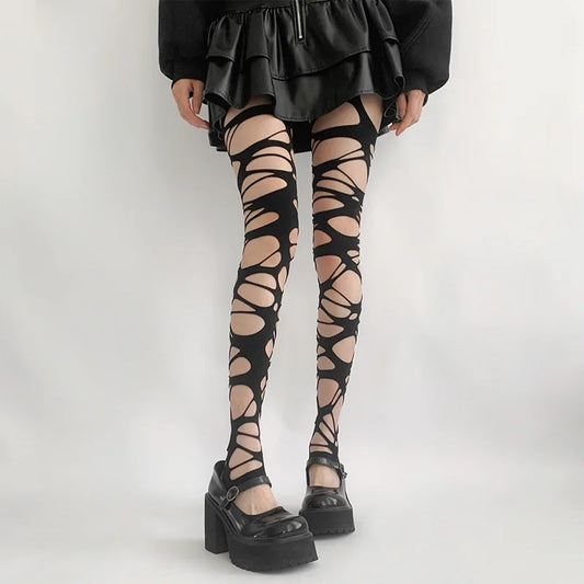 collants résille sexy à trous noirs, style années 2000