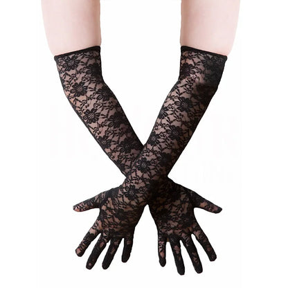 Gants, nœud floqué, châle en dentelle