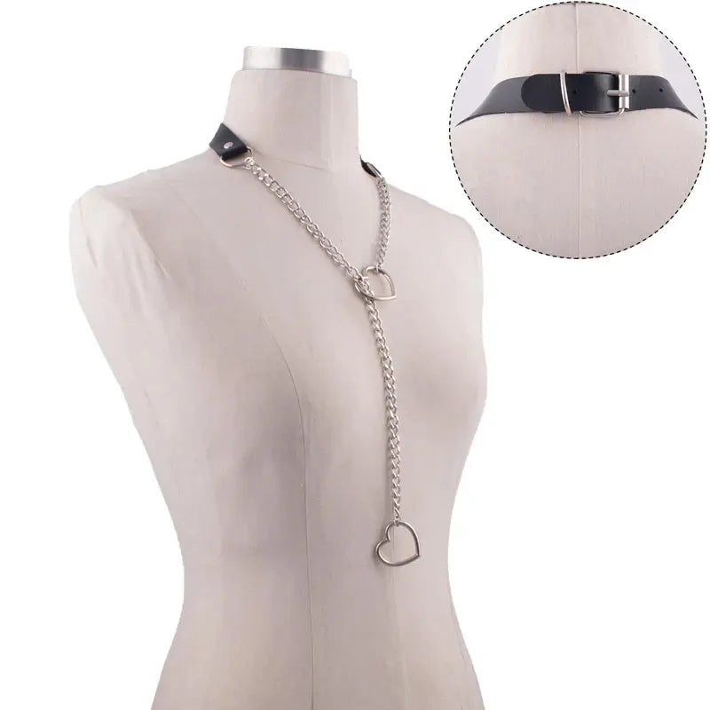 Collier chaîne en forme de cœur, ras du cou en cuir noir, accessoires, bijoux Clickbing Market