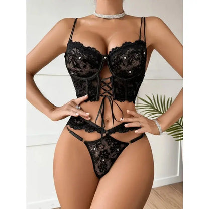 Lingerie sangle à armatures dentelle soutien-gorge Sexy perlé 3D fleur évider transparent à lacets Clickbing Market