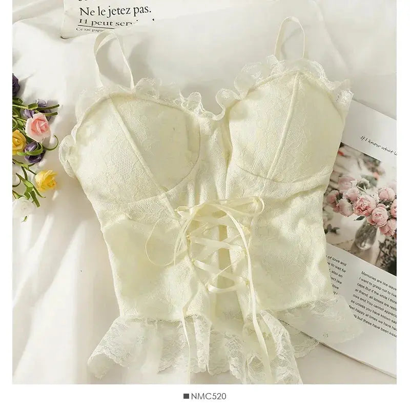 Corset dentelle bandage T-shirt camisole fronde débardeur mode gilet sans manches Clickbing Market